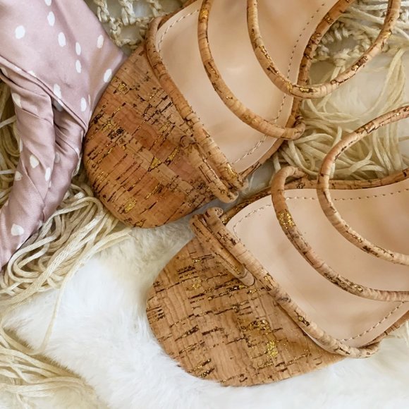 NEW🔥Cork Strappy Block Heel Slide Sandal Open Toe - Picture 3 of 5